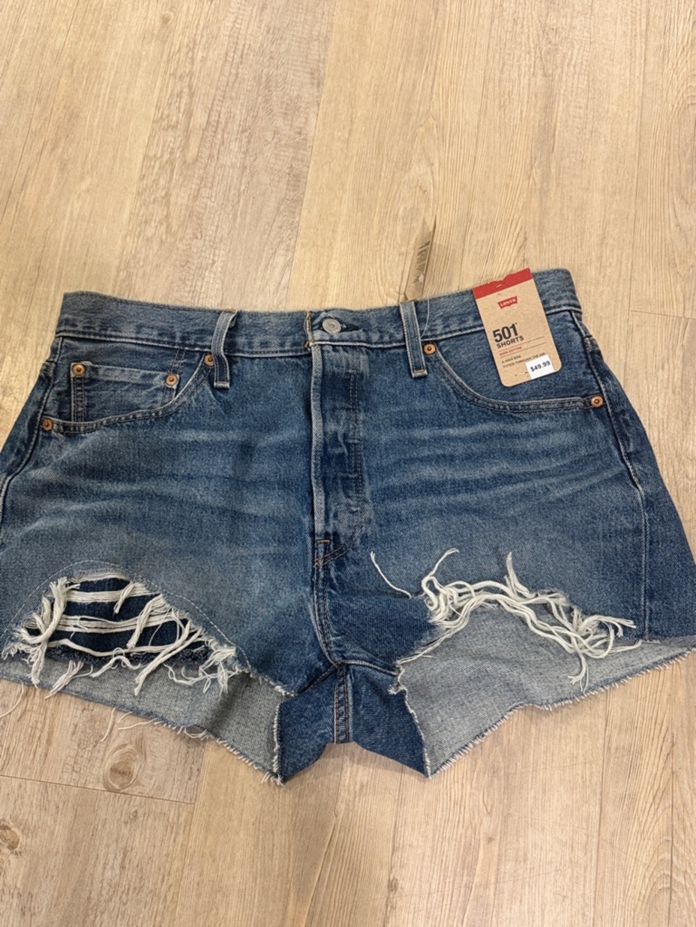 Levi's Distressed Dark Blue 501 Cutoff Jean Shorts
